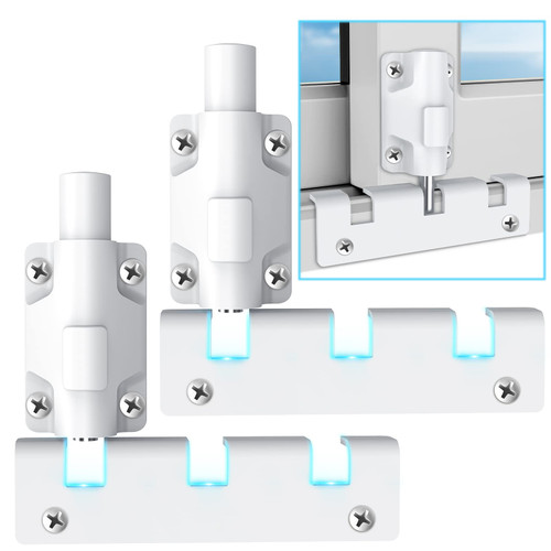 Upgrade Sliding Glass Door Lock: 2 Pack Child Proof Window Locks Vertical Install on The Top Bottom of Doors as Slide Door Security Bar Keep Home Safety, Foot Adjustable Kick Lock for Patio Apartment