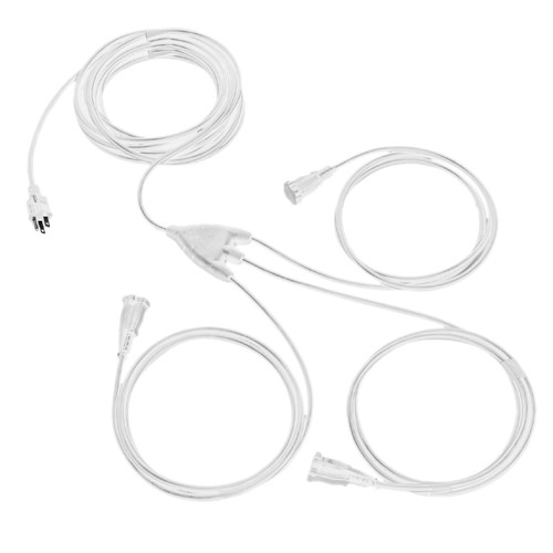 1 to 3 Extension Cord Splitter - 28 Foot White Power Cord Splitter - 16/3 SJTW Outdoor Outlet & Plug Splitter Cable