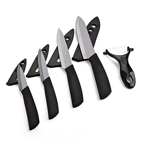 Ceramic Knife, KOOPOO Knife Set With Sheath - 6" Chef Knife, 5" Utility Knife, 4" Fruit Knife, 3" Paring Knife, One Peeler - Black Handle and Black Blade Ceramic Knife, KOOPOO Knife Set With Sheath - 6" Chef Knife, 5" Utility Knife, 4" Fruit Knife, 3" Paring Knife, One Peeler - Black Handle and Black Blade