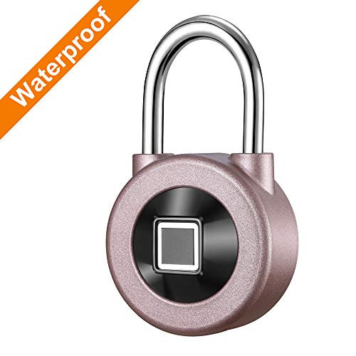 Kacul Fingerprint Padlock,Smart Metal Waterproof iOS/Android APP Smart Remote Control Keyless Luggage Lock for Bag,Door,Backpack,Bike (Rose) (rs001)