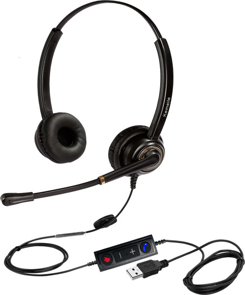 KEMEILE USB Headset with Noise Cancelling Microphone for PC, Computer Laptop Headphone with Mic Compatible with Teams Zoom Skype All UC Softphones for Home Office Business Call Center Online Class