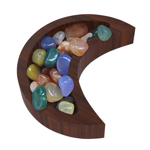 Wood Moon Tray Crystal Holder, Nuadem 6" x 3" Walnut Wood Crystal Display Tray, Crystal Crescent Moon Tray,Crystal Stone Holder - Crescent Crystal Tray for Essential Oil Jewelry Ramadan Decor