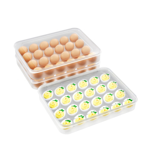 77L Deviled Egg Carrier with Lid, (Set of 3), Plastic Egg Holder for Refrigerator for 72 Eggs, Clear Storage Deviled Egg Containers Tray, Fridge Stackable Countertop Portable Egg Platter