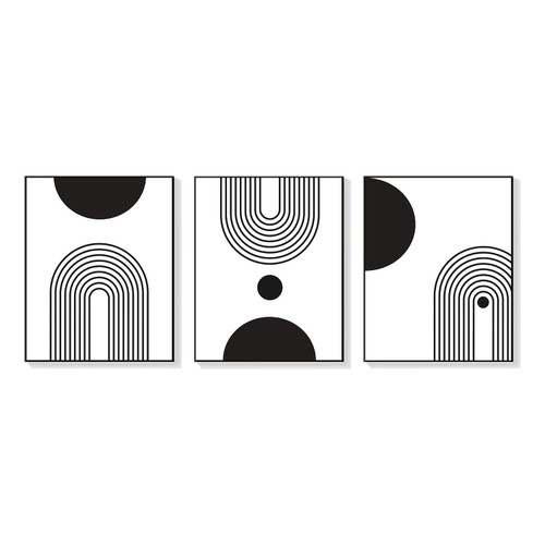 Modern Black and White Abstract Boho Wall Art Prints, Minimalist Sun Line Geometric Canvas Paintings, Neutral Contemporary Simple Aesthetic Poster Pictures for Bedroom Bathroom Home Room Decor Set of 3 Unframed (8x10)