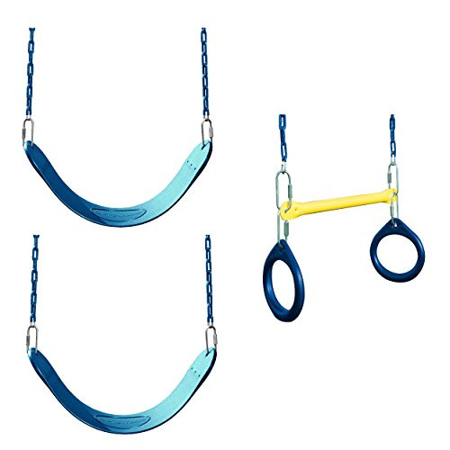 Swing-N-Slide WS 5102 2 Pack of Blue Swing Seats with Ring/Trapeze Combo Swing Swing Set Refresher Bundle, Blue