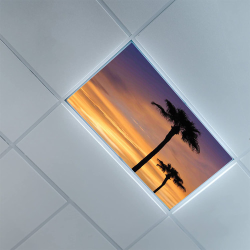 Fluorescent Light Covers for Classroom Office-Palm Tree Pattern-Fluorescent Light Covers for Classroom Office-2ft x 4ft Drop Ceiling Fluorescent Decorative,Yellow Black