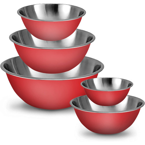 WHYSKO Meal Prep Stainless Steel Mixing Bowls Set, Home, Refrigerator, and Kitchen Food Storage Organizers | Ecofriendly, Reusable, Heavy Duty (Red)