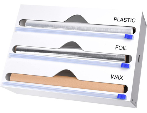 Foil and Plastic Wrap Organizer, 2 in 1 Plastic Wrap Dispenser With Cutter, Aluminum Foil Organization and Storage, Kitchen Counter/Drawer Organizer. Compatible with 13" Roll.