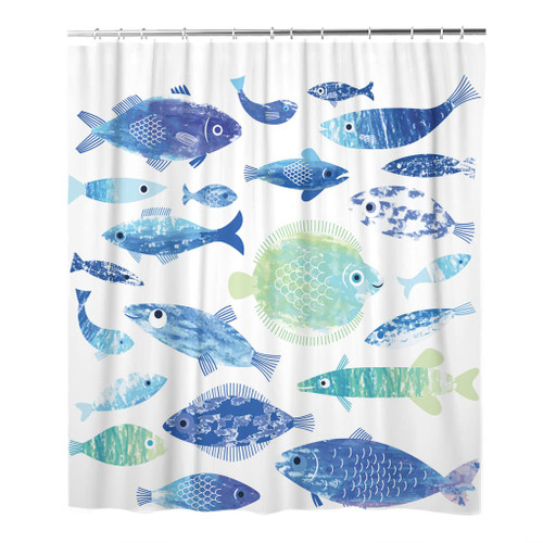 LOKMU Shower Curtain Light Blue Watercolor Fish Waterproof Machine Washable Fabric Bathroom Decor Bath Curtains with Hooks 72 x 72 Inches