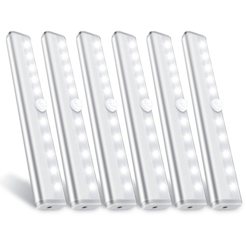 HOKOILN Motion Sensor Closet Lights, 10 LED Motion Sensor Lights, Stick-on Anywhere Battery Operated Night Light Bar, Safe Lights for Closet Cabinet Wardrobe Stairs, 6 Pack