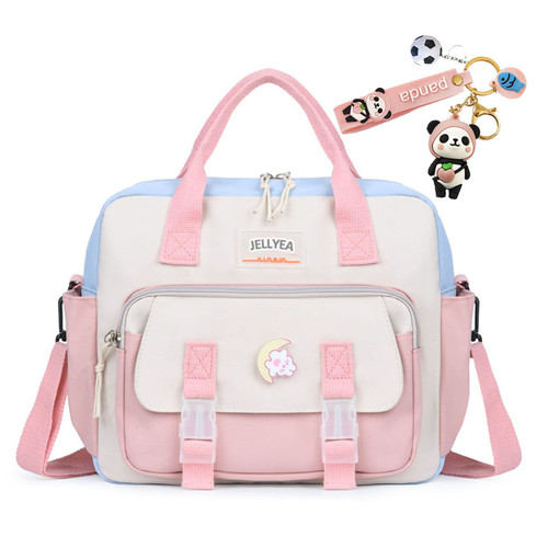 JELLYEA Kawaii Backpack Cute Tote Bag Girl School Crossbody Shoulder Bag with Kawaii Accessories Multi Purpose (Light Pink)
