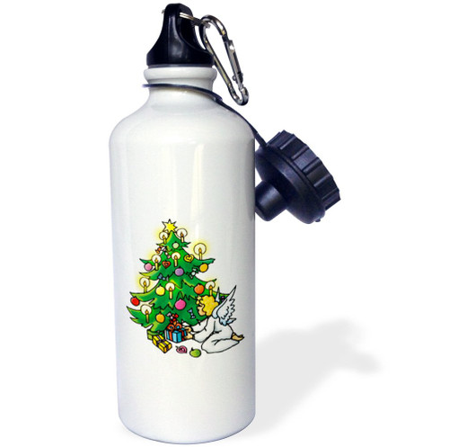 3dRose "Christmas time Cristmas tree and angel" Sports Water Bottle, 21 oz, White