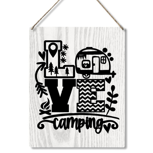 Funny Love Camping Wood Plaque Sign Wall Hanging Farmhouse Rustic Camp Signs with Sayings for Home Garage Men Cave Yard Decor Gifts (Wooden Style)