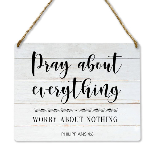 Rustic Bible Verses Sign Wall Art Worry About Nothing Pray About Everything Christian Wood Plaque Wooden Hanging Sign Print Home Decor 8x10 Inches