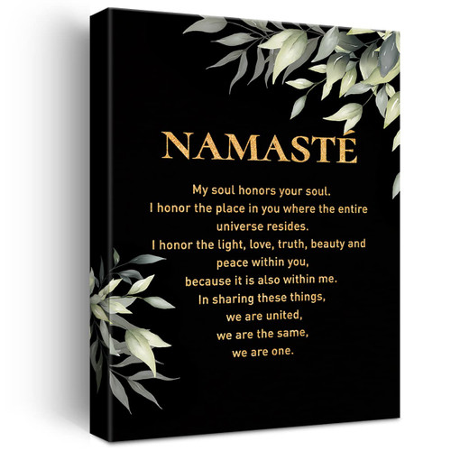 Inspirational Gold Foil Canvas Wall Art Positive Namaste Quote Print Framed Canvas Painting Artwork Home Decor Gifts 12x15 Inch