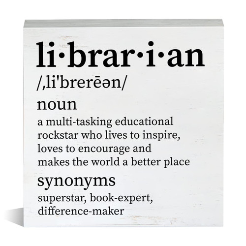 Farmhouse Librarian Definition Wooden Box Sign School Librarian Wood Block Tabletop Sign Decorative Desk Sign Home Shelf Library Decor 5 X 5 Inches