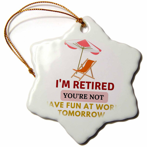 3dRose Image of A Umbrella and A Chair with a Text of Retirement - Ornaments (orn-369851-1)