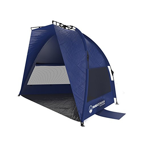 Pop Up Beach Tent- Sun Shelter for Shade with UV Protection, Water and Wind Resistant, Instant Set Up and Carry Bag By Wakeman Outdoors (Blue)