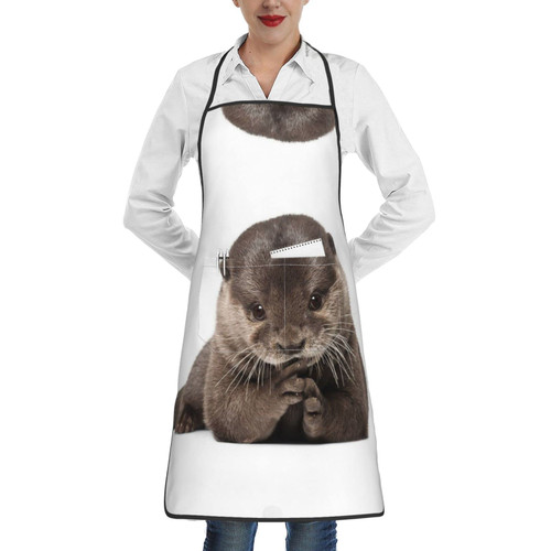 ZIMBRO Cute Otter Adjustable Bib Apron With 2 Pockets,Unisex Kitchen Apron.