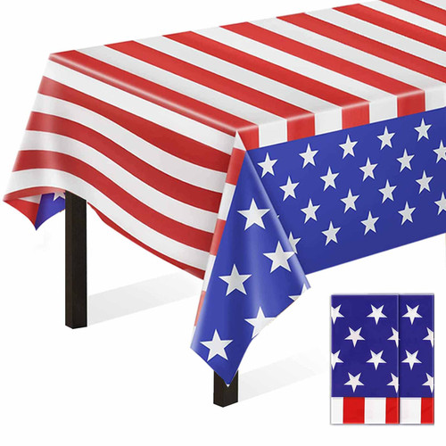 Jremreo 4th of July Tablecloth, 2 Pack 54x108 Inch American Flag Plastic Disposable Tablecloths for USA Patriotic Party Supplies, Rectangle Table Covers for Independence Day, Memorial, Veterans Day