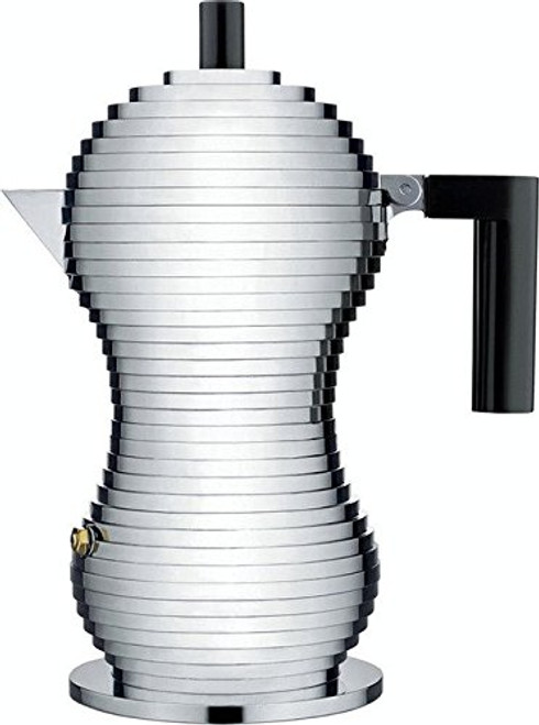 Alessi MDL02/3 B"Pulcina" Stove Top Espresso 3 Cup Coffee Maker in Aluminum Casting Handle And Knob in Pa, Black