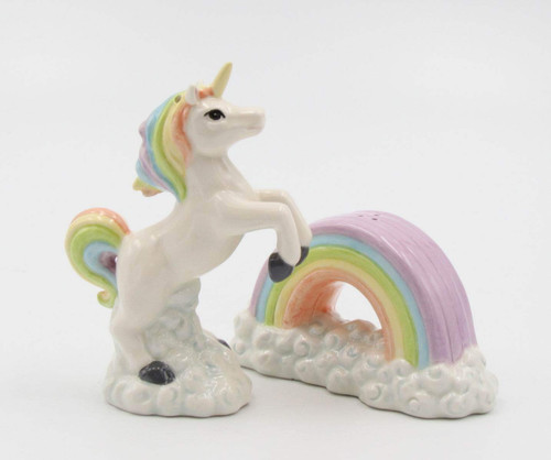Fine Ceramic Unicorn Over The Rainbow Salt & Pepper Shakers Set, 4" L