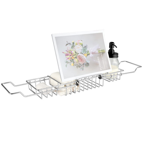 HOMEE Bathtub Tray - Stainless Steel Shower Caddy Tray with Removable Book Holder, European Style Extendable Bathtub Caddy Tray for Shower Bath Phone IPad Book Holder Candleholder Table Shelf - Sliver HOMEE Bathtub Tray - Stainless Steel Shower Caddy Tray with Removable Book Holder, European Style Extendable Bathtub Caddy Tray for Shower Bath Phone IPad Book Holder Candleholder Table Shelf - Sliver