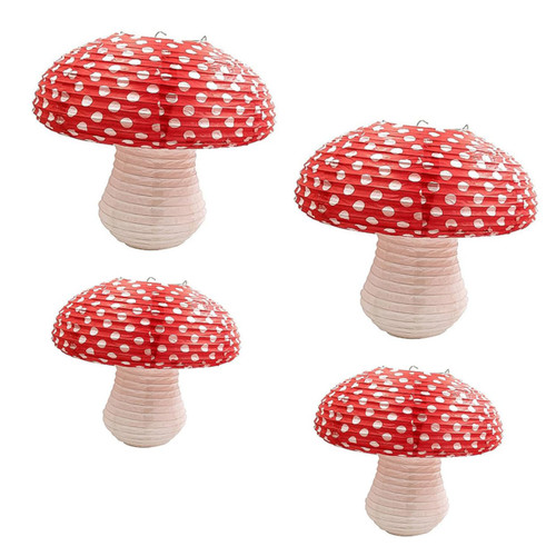 BESTOYARD 4pcs Mushroom Paper Lantern Jungle Decorations Jungle Nursery Decor Wedding Lanterns Hanging Mushrooms Mushroom Decor Paper lamp decoratons Mushroom Lantern Ornament Iron Supplies