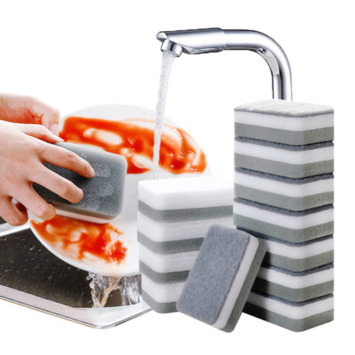 Non-Scratch Cleaning Cellulose Dish Scrub Sponge Scrubbing Dishwashing Washing Pads Kitchen Sponges for Dishes, Pots, 10 Sponges