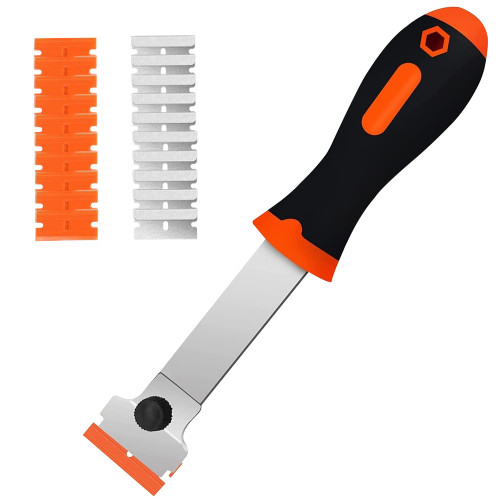 Razor Blade Scraper, Razor Scraper Tool for Removing Label, Registration Sticker, Tint, Grease from Windshield, Appliance, Glass (Extra 10 Metal and 10 Plastic Blades)