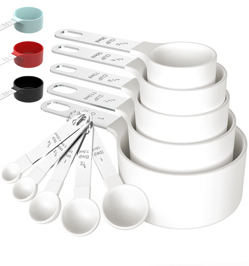 TILUCK Measuring Cups & Spoons Set, Stackable Cups and Spoons, Nesting Measure Cups with Stainless Steel Handle, Kitchen Gadgets for Cooking & Baking (5+5, white)