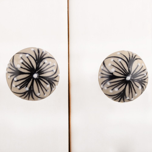 Indian Shelf 8 Pieces Cabinet Knobs for Bathroom | Floral Drawer Knobs for Kids | Kids Dresser Knobs Black | Pulls and Knobs for Kitchen Cabinets Ceramic | Hardware Pulls | Cute Knobs
