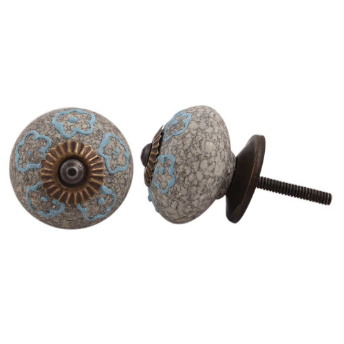 Indian Shelf 2 Pieces Farmhouse Drawer Pulls and Knobs | Floral Furniture Pulls for Dresser | Blue Dresses Knobs | Ceramic Cabinet Knobs for Bathroom | Drawer Knobs Vintage | Unique Dresser Knobs