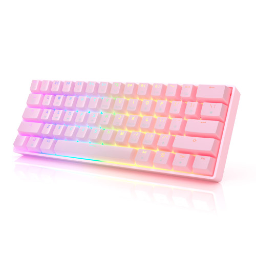 HK GAMING GK61 Mechanical Gaming Keyboard - 61 Keys Multi Color RGB Illuminated LED Backlit Wired Programmable for PC/Mac Gamer (Gateron Optical Brown, Prism Pink)