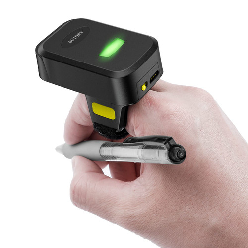 2D Wireless Ring Barcode Scanner, BUTORY Mini Bluetooth Barcode Scanner with 2.4GHz Wireless & Wired Connection, Wearable Finger Bar Code Reader Work with Windows, iOS, Android and More