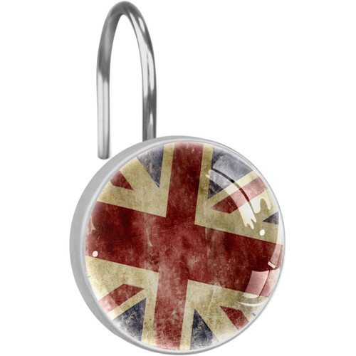 Shower Curtain Hooks, Rust Proof Decorative Shower Curtain Hooks Hangers for Bathroom Curtains, Clothing, British Flag Pattern Vintage