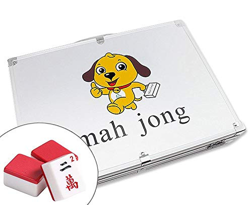 ????? Classic Chinese Mahjong Game Set  144 Numbered Red Melamine TilesLucky Dog Pattern Aluminum case Complete Set Weighs 9 lbs ( Mahjongg, Mah-Jongg, Mah Jongg, Majiang)