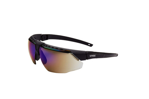 UVEX by Honeywell Avatar Safety Glasses, Black Frame with Blue Mirror Lens & Anti-Scratch Hardcoat (S2853)