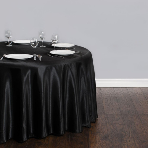 LinenTablecloth 90-Inch Satin Tablecloth, Round, Black