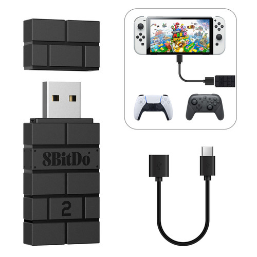 8Bitdo USB Wireless Adapter 2 for Windows, Mac & Raspberry Pi, Compatible with Xbox Series X & S Controller, Xbox One Bluetooth Controller, PS5/PS4/PS3 Controller with OTG Cable