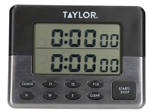 Taylor Kitchen Timer, Pro Dual Digital Timer, 24 Hour Timer, Stopwatch and Countdown Function, Grey & Silver