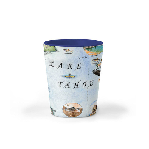 Xplorer Maps Lake Tahoe Map Ceramic Shot Glass, BPA-Free - For Office, Home, Gift, Party - Durable and holds 1.5 oz Liquid