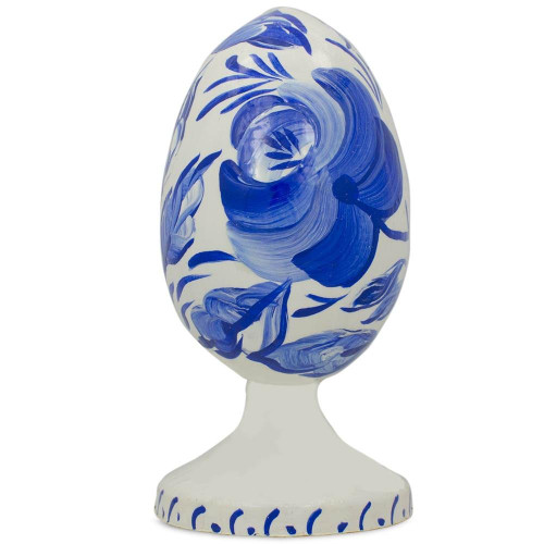 BestPysanky Blue Flower Wooden Easter Egg Figurine