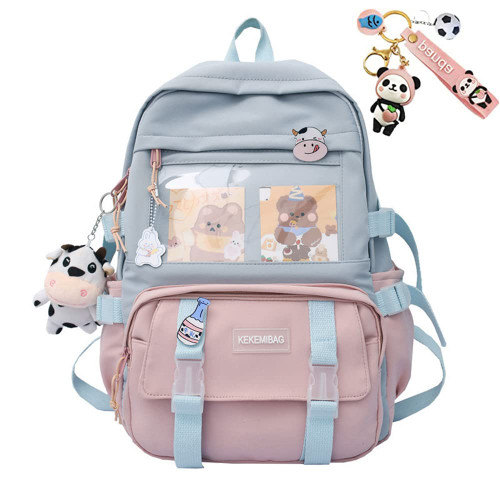 JELLYEA Kawaii School Backpack for Girls with Cute Pin and Accessories School Teens Bookbag Cute Backpack Middle Elementary (Pink)