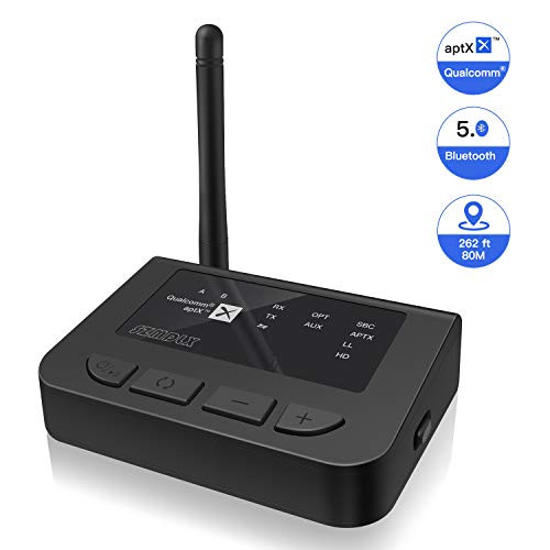 SZMDLX Bluetooth Transmitter Receiver, Long Range Bluetooth 5.0 Audio Adapter with Volume Control, Dual Stream, AptX Low Latency, AptX HD, Optical RCA AUX 3.5mm for TV Home Stereo PC Headphones