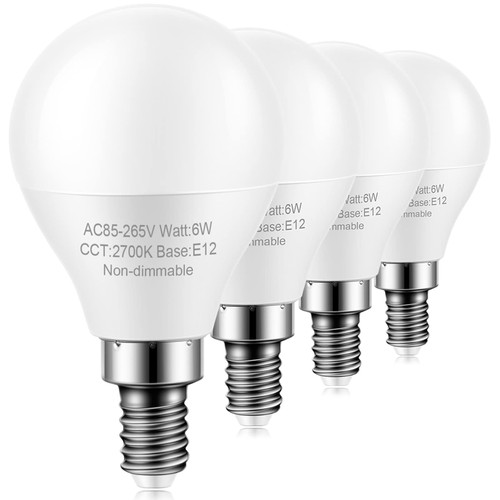 4 Pack E12 Ceiling Fan Light Bulbs, 60W Equivalent, Warm White 2700K, Small Base LED Candelabra Light Bulb, Bright A15 LED Bulb, 120V, Non-dimmable