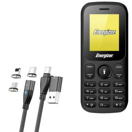 BoxWave Cable Compatible with Energizer E10+ - MagnetoSnap PD AllCharge Cable (100W), Magnet PD 100W Charging Cable USB Type-C Micro USB for Energizer E10+ - Jet Black