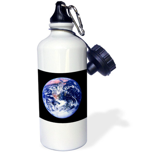 3dRose Planet Earth Sports Water Bottle, 21 oz, White