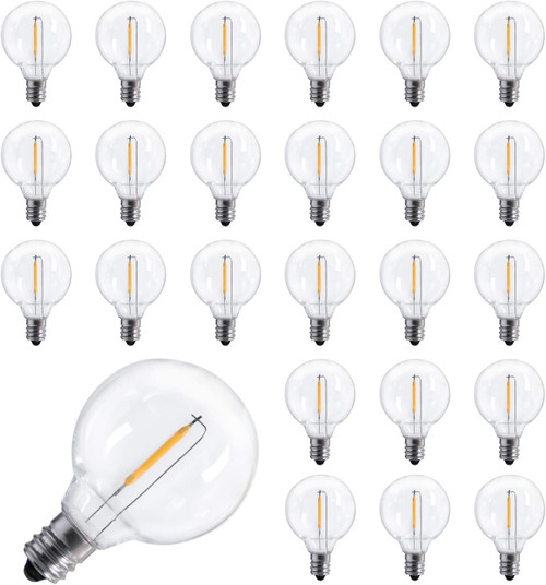 G40 Led Replacement Light Bulbs, 1W Shatterproof Globe Plastic Bulb Fits E12 or C7 Candelabra Screw Base, 1.5 Inch Dimmable Light Bulbs for Indoor Outdoor Patio Decor, 2200K, Warm White, 50 Pack