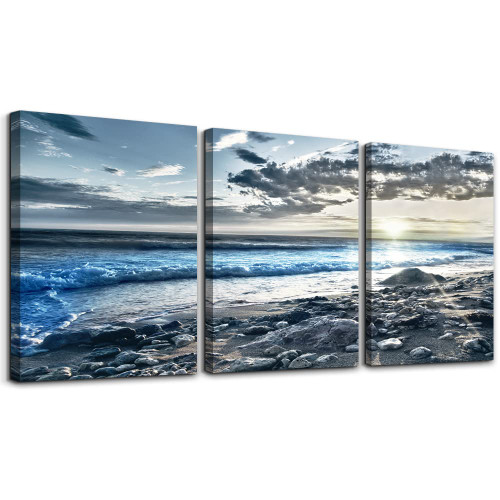 Wall Art For Living Room Wall Decor For Bedroom Poster Blue Beach Sun Ocean Landscape Paintings Prints Artwork Bathroom Decorations Seascape Canvas Prints Hang Pictures Office Home Decor Works